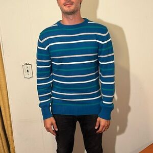 Blue, white, green striped heavy knit sweater new with tags vintage 90s